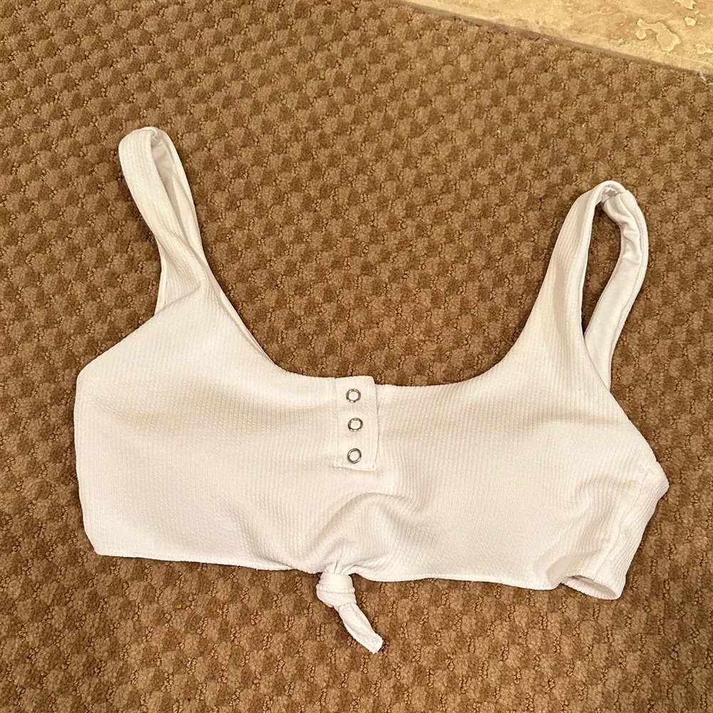 Women’s White Ribbed Tank Bralette with Front Buttons